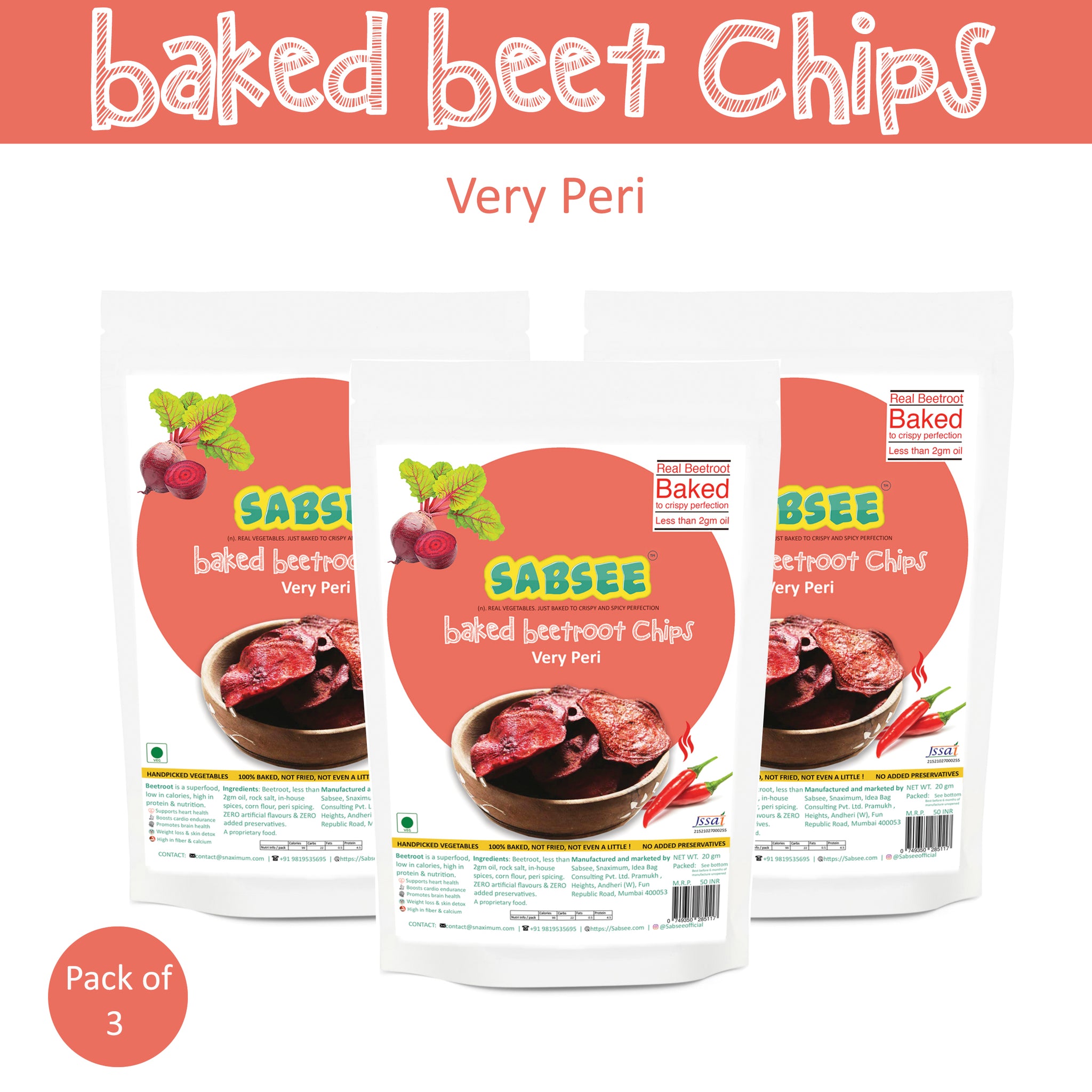 Oven Baked Beetroot Chips - Very Peri - ₹150 (3 Pack)